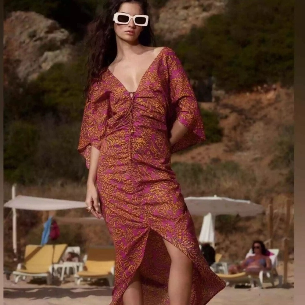 ZARA ultimate beachwear upgrade in Vibrant Pink and Orange Kaftan Dress🔥🔥🔥